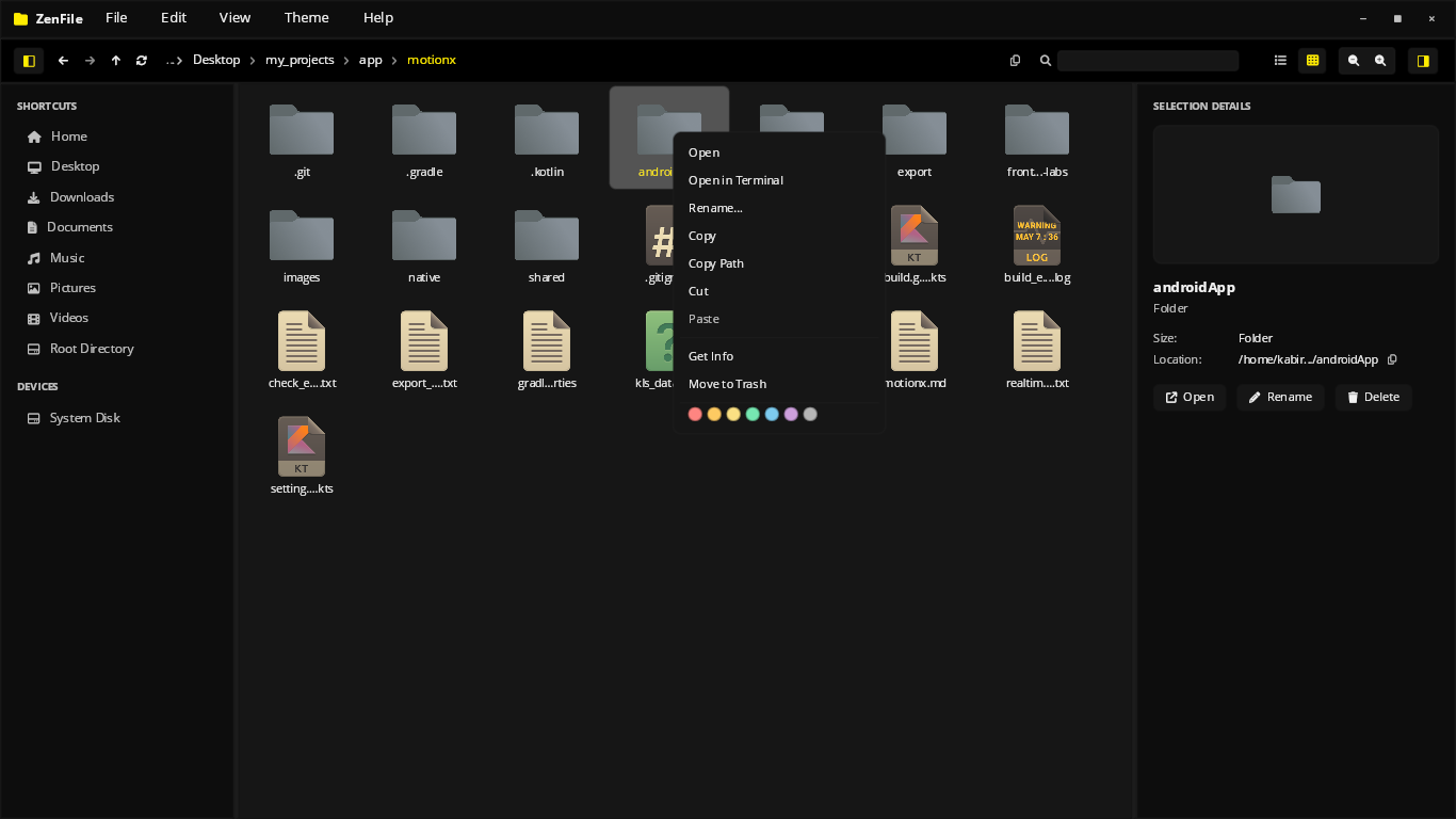 ZenFile right-click context menu